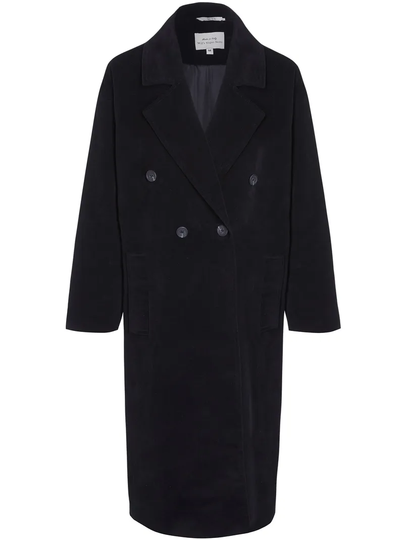 Will's Vegan Store Will's Vegan Store Damen vegan Mantel Zweireihig Vegan Wolle Schwarz, Schwarz, – Produktbild 1 von 2