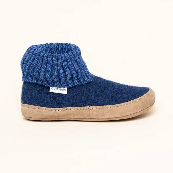 Gottstein Gottstein Hüttenschuh Dakota - Hoher Filzhausschuh für Damen & Herren aus 100% Schurwolle mit extra bequemer Ledersohle & elastischem Strickbund, Dunkel-blau, – Produktbild 3 von 4