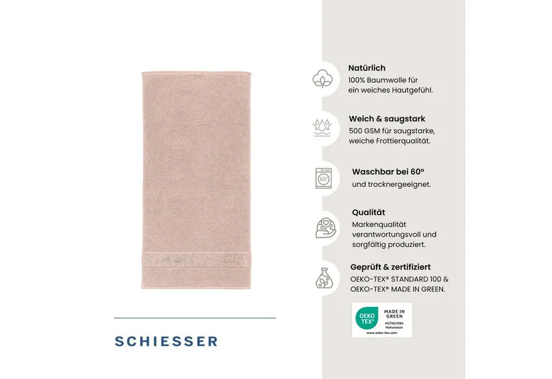 Schiesser Schiesser Handtücher Turin aus 100% Baumwolle in dezenter Reiskornoptik, Frottier (Set, 4-St), OEKO-TEX® MADE IN GREEN, Rosa, – Produktbild 2 von 5