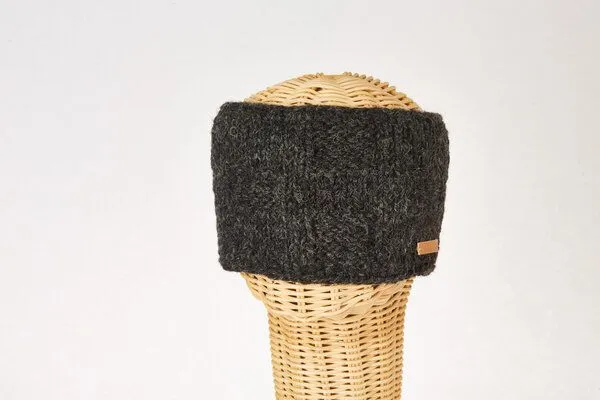 short'n'pietz short'n'pietz Schurwollstirnband, handgestrickt mit Schachbrettmuster, Anthrazit, – Produktbild 1 von 1
