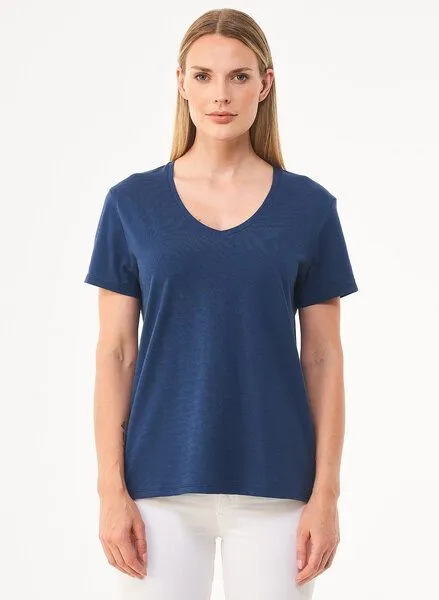 ORGANICATION ORGANICATION Damen Basic T-Shirt aus Bio-Baumwolle mit V-Ausschnitt, Navy, – Produktbild 1 von 4