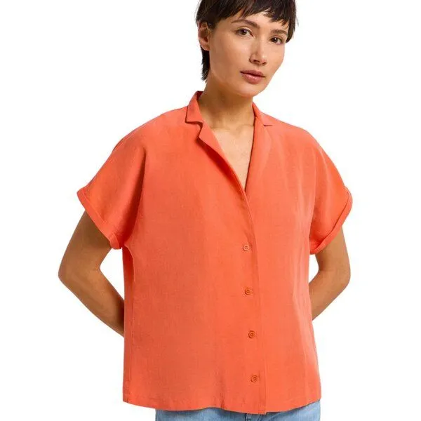 LANIUS LANIUS Kurzarmbluse aus Tencel und Leinen, Coral (orange), – Produktbild 2 von 4