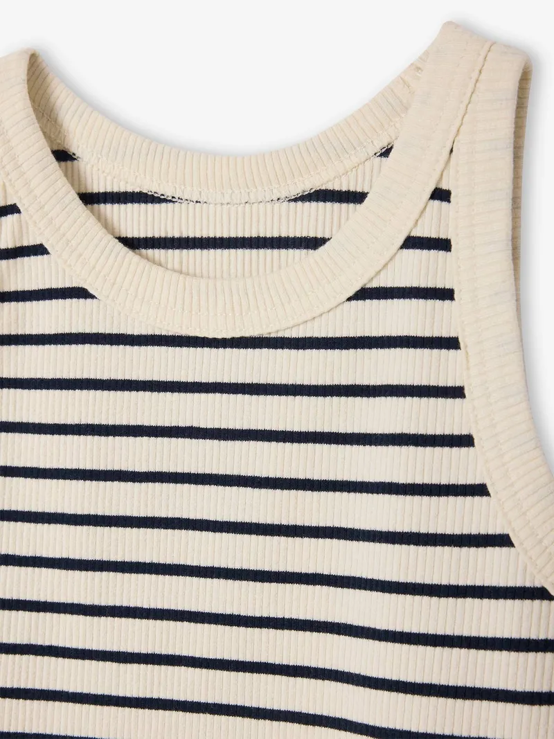 Vertbaudet Mädchen Trägertop aus Ripp, Wollweiß/blau gestreift, – Produktbild 3 von 3