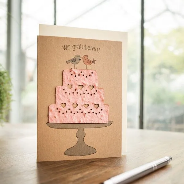 Die Stadtgärtner Die Stadtgärtner Glückwunschkarte zur Hochzeit mit Hochzeitstorte aus Saatpapier – Produktbild 3 von 3