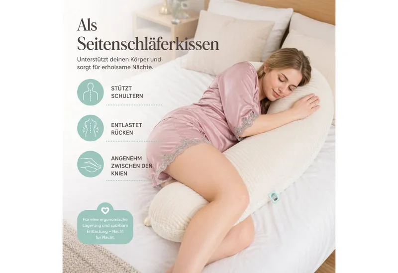 SEI Design Stillkissen Musselin GOTS & Teddyplüsch, Faserbällchen, IGR, Mint, 190x35, Schwangerschaftskissen mit Bezug, 1-tlg., Schwangerschaftskissen mit Bezug, Bezug Musselin Baumwolle, Grün, – Produktbild 1 von 5