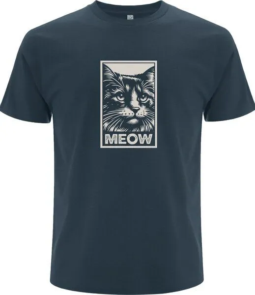 Spreecult Spreecult Meow Katze - Bio und Fair - Männer Unisex T-Shirt, Denim blau, – Produktbild 2 von 2