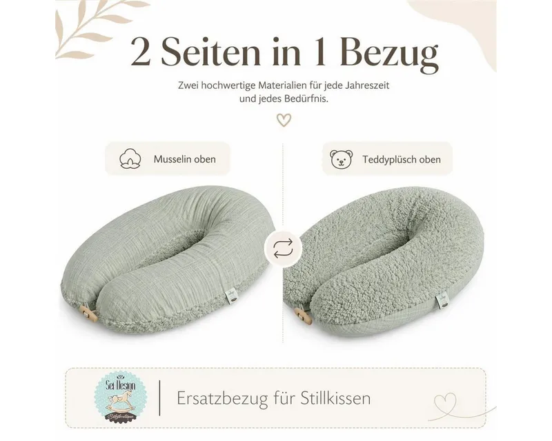 SEI Design Stillkissenbezüge Stillkissenbezug Musselin Teddyplüsch 190 x 35cm Mint, Stillkissenbezug XXL Musselin Bio-Baumwolle + Taddyplüsch extra weich, Grün, – Produktbild 3 von 5
