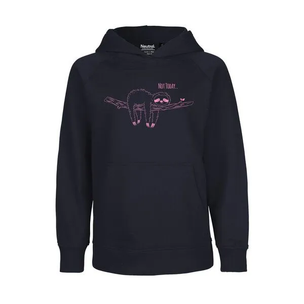 HANDGEDRUCKT HANDGEDRUCKT "Not Today" Kinder Hoody aus reiner Biobaumwolle (kbA) Faultier Print, Navy blue, – Produktbild 1 von 4