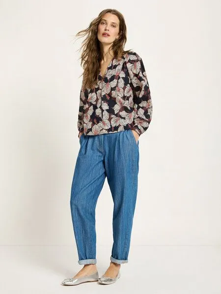 LANIUS LANIUS Bluse mit Kräuseln (GOTS) aus Bio-Baumwolle, Print bloom onyx, – Produktbild 3 von 4