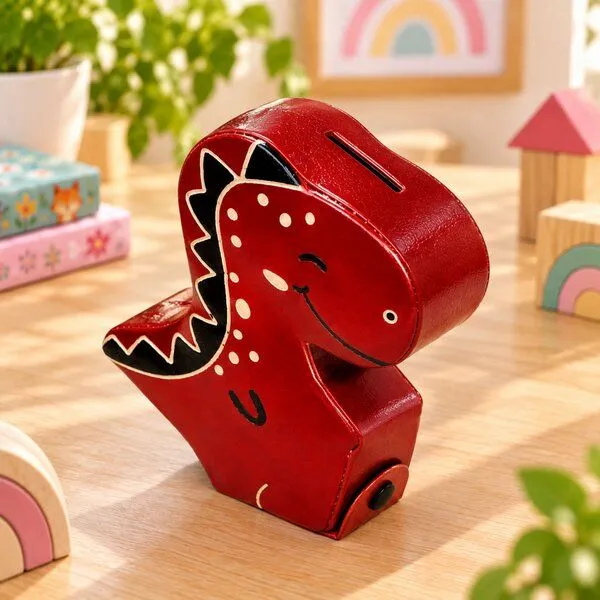 Janselo Dinosaurier Kinder-Spardose aus Shanti-Leder in Rot – Produktbild 2 von 4