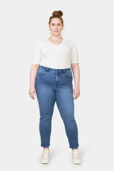 DAWN Damen Jeans SUN UP Organic Powerstretch DAWN Bio-Baumwolle Curvy, Medium blue, – Produktbild 2 von 5