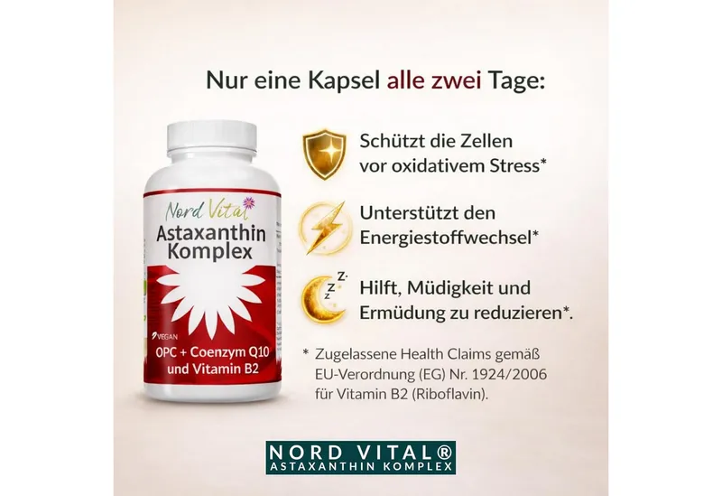 Nord Vital Astaxanthin 12mg Complex with Q10 & OPC. Vegan. Kapseln, 44 g – Produktbild 4 von 5