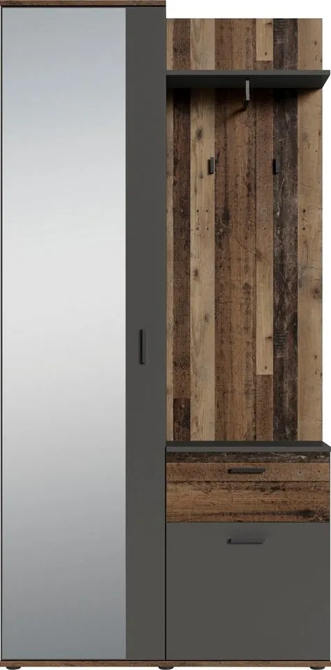 byLIVING Kompaktgarderobe Jakob mit großem Spiegel und Ablage, Breite 97 cm, Grau, – Produktbild 3 von 5