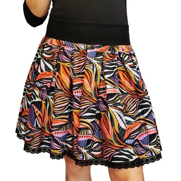 liebewicht liebewicht Faltenrock Rock schwarz bunt gemustert aus Biobaumwolle Modal Damen, Black, – Produktbild 2 von 8