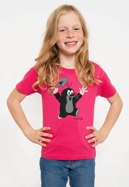 LOGOSH!RT LOGOSH!RT - Krtek - Der kleine Maulwurf - Juhu - Bio T-Shirt Print - Kinder - Jungen & Mädchen, Pink, – Produktbild 3 von 4