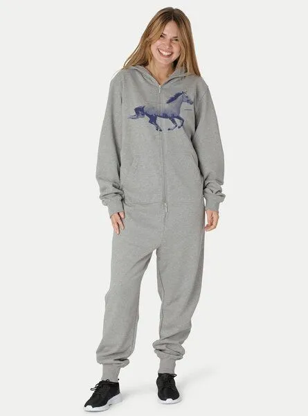 Peaces.bio - handbedruckte Biomode Peaces.bio - handbedruckte Biomode Jumpsuit Horsepower Damen, Hellgrau, – Produktbild 1 von 2