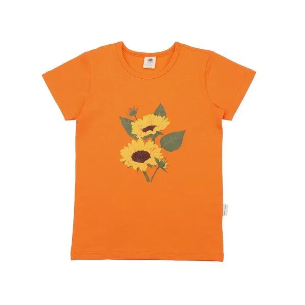 Walkiddy Walkiddy Kinder T-Shirt GOTS-zertifiziert aus Bio-Baumwolle orange mit Sonnenblumen-Motiv, Blau, – Produktbild 1 von 2