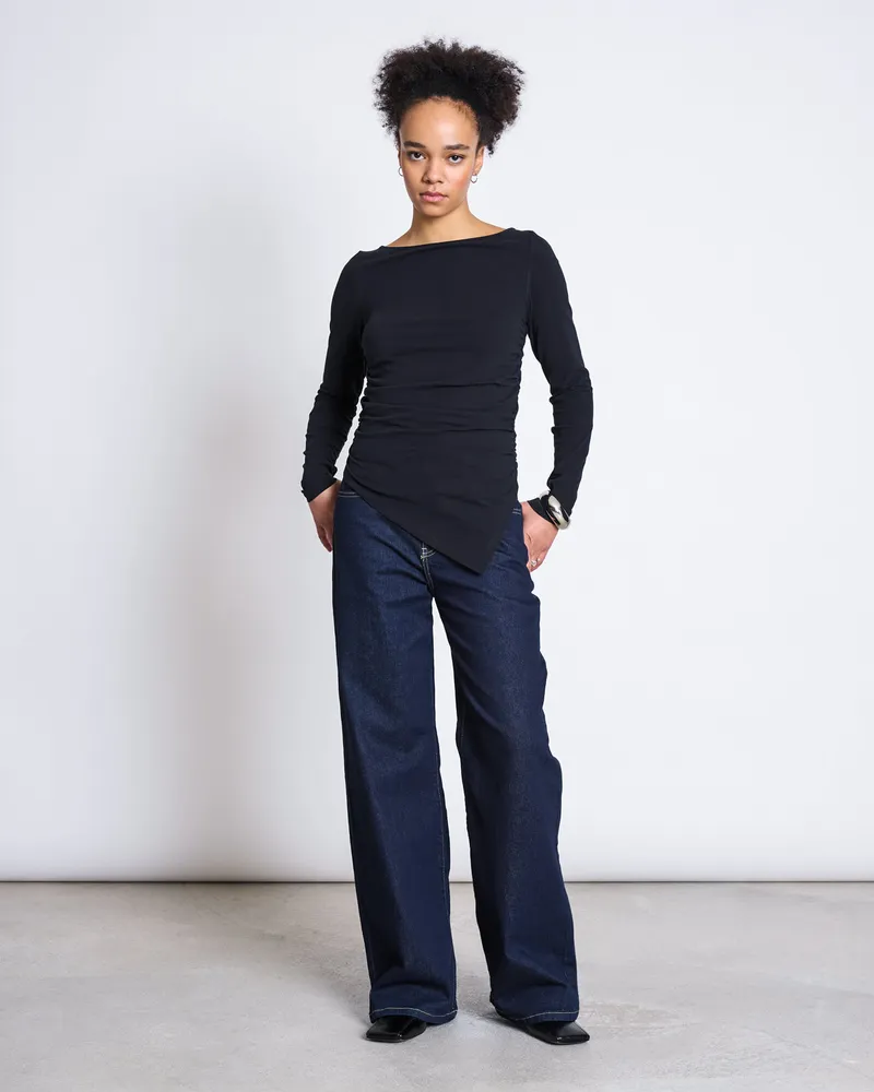 JAN N JUNE JAN 'N JUNE Damen vegan Longsleeve Mit Bootskragen Noly Schwarz, Schwarz, – Produktbild 1 von 2