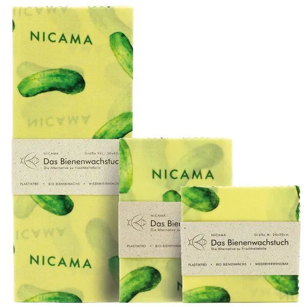 NICAMA NICAMA Bienenwachstücher 3er Set (M + L + XXL), Grüne gurke, – Produktbild 1 von 4