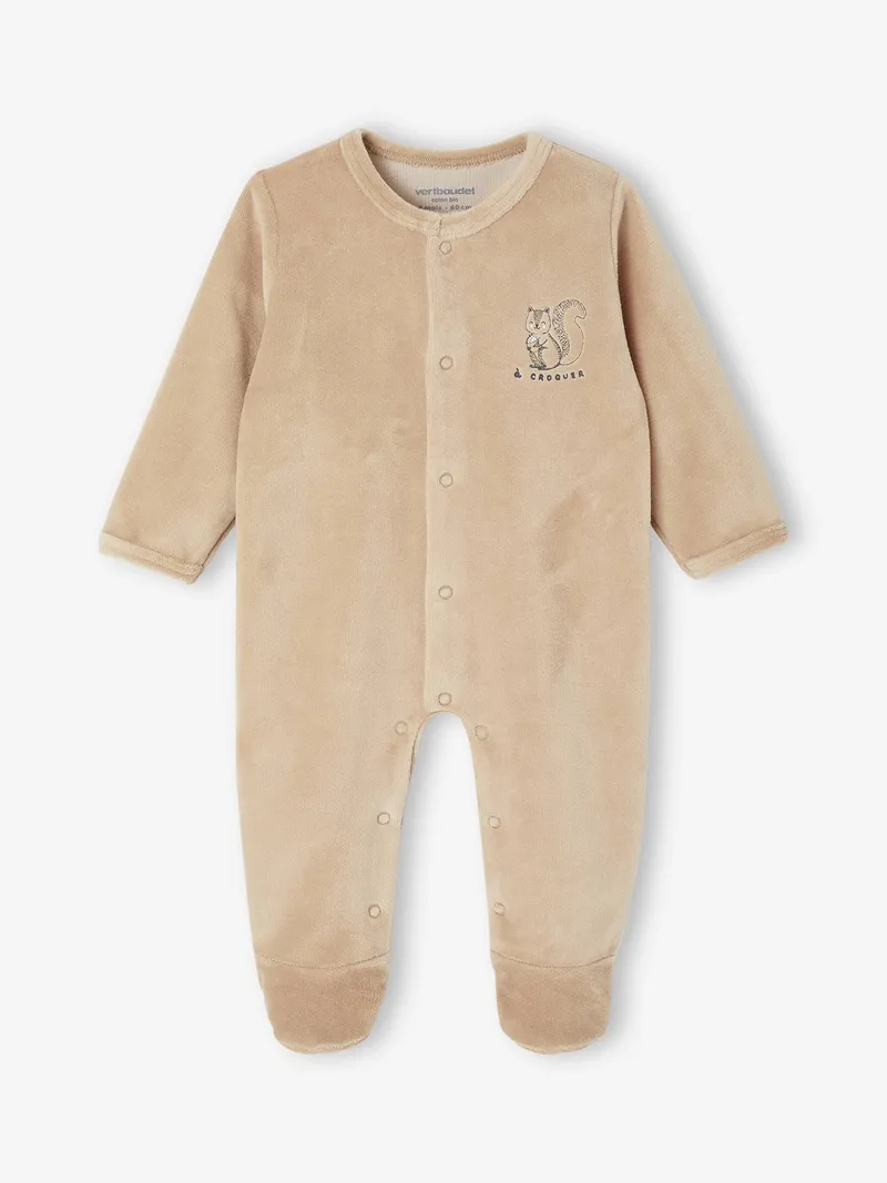 Vertbaudet 2er-Pack Baby Samt-Strampler mit Tier-Print, Beige, – Produktbild 2 von 3