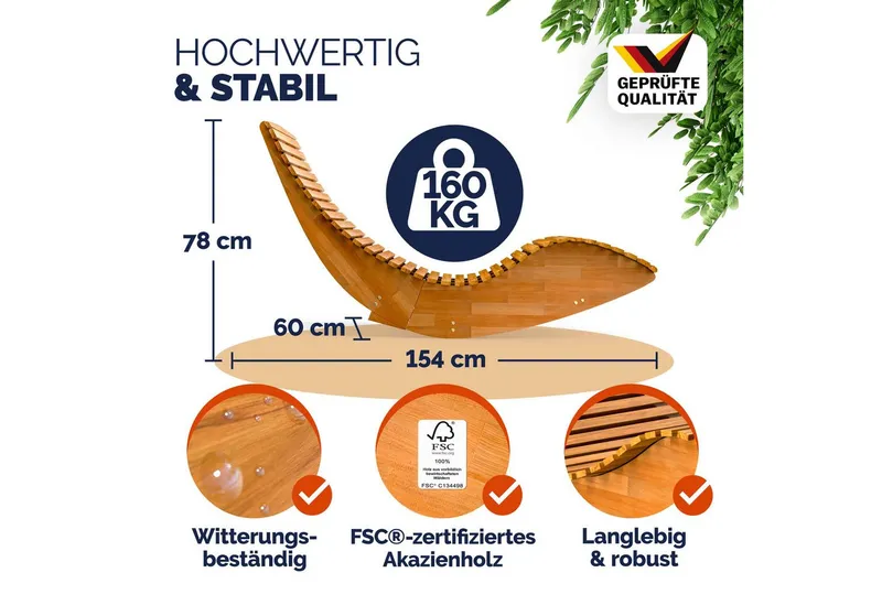 Casaria® Casaria® Saunaliege Java 2er-Set Akazie FSC®-zertifiziert mit Auflage Creme – Produktbild 4 von 7