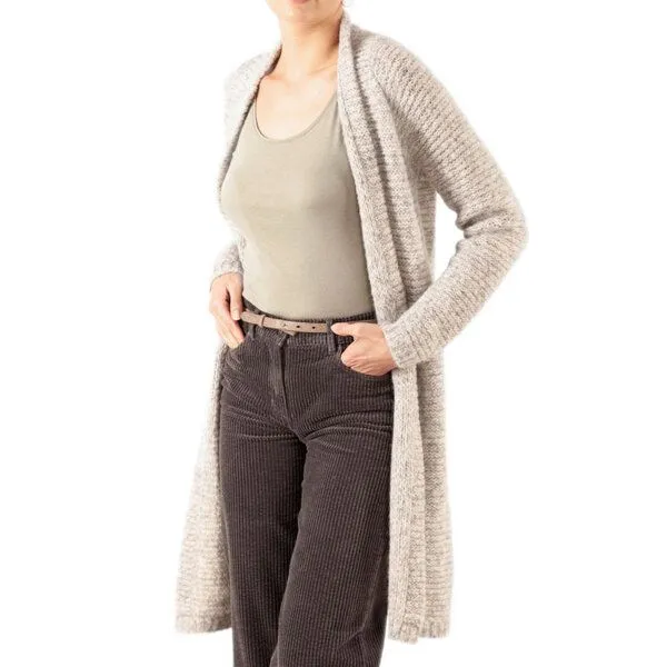 Alma & Lovis Alma & Lovis lange Strickjacke aus Alpaka und Bio-Baumwolle, Hellgrau, – Produktbild 2 von 4