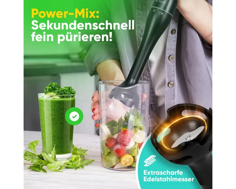 Bomann Bomann Stabmixer SM 6081 CB, Stabmixer für Smoothies und Shakes, Turbo-Mode, Schwarz, – Produktbild 2 von 5