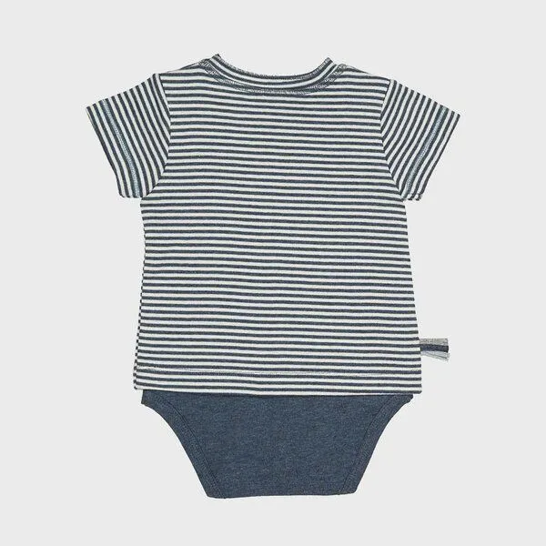 OrganicEra Baby S/S T-shirt Body gestreift 'OrganicEra' aus Bio-Baumwolle, Blau, – Produktbild 4 von 5
