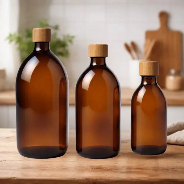 mikken mikken Apothekerflasche 250 | 500 ml | 1000 ml mit Holzdeckel leere Braunglasflasche mit Schraubdeckel – Produktbild 2 von 3