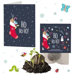 Ideenverlag Hamburg Ideenverlag Hamburg 4x „HoHoHo“ Samenbomben im Tütchen mit Kaltkeimer-Saatgut + 4x Gratis Geschenk Grußkarten / Weihnachtsgruß/Wichtelgeschenk/Weihnachtsgeschenk – Produktbild 1 von 1