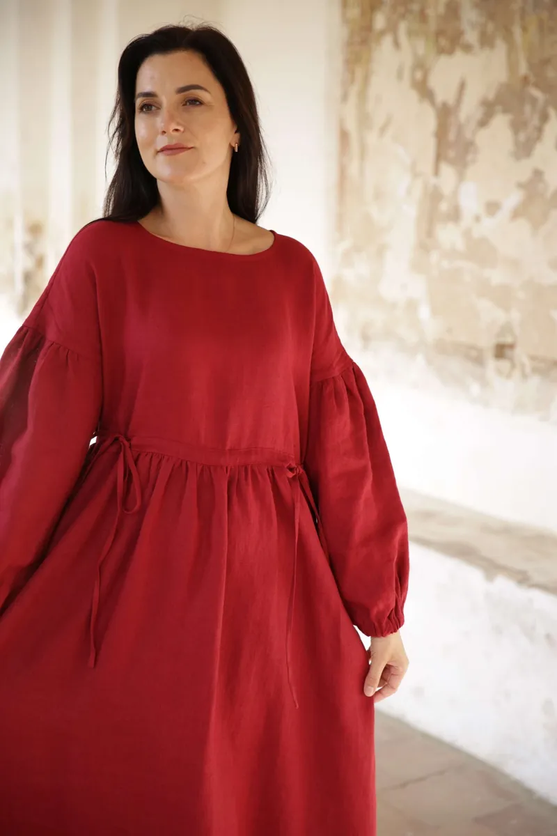 Amber Linen Amber Linen Damen vegan Kleid Verona Rot, Rot, – Produktbild 1 von 2