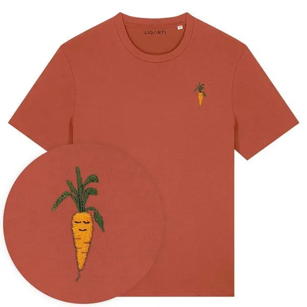 LIGARTI Besticktes T-Shirt – Karotte – LIGARTI Tiermanufaktur, Terracotta, – Produktbild 1 von 3