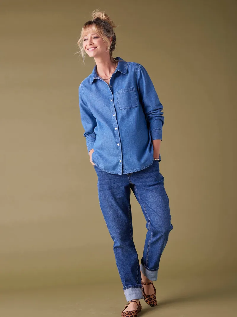 Envie De Fraise Jeansbluse für Schwangerschaft und Stillzeit ENVIE DE FRAISE, Dunkelblau, – Produktbild 1 von 4