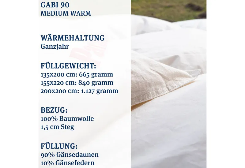 Paradies Paradies Gänsedaunenbettdecke Gabi 90, Daunendecke 135x200 cm, 155x220 cm und 200x200 cm, Füllung: 90% Daunen, 10% Federn, Bezug: 100% Baumwolle, Ganzjahresdecke 135 x 200cm, Weiß, – Produktbild 4 von 5