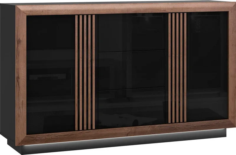 FORTE Sideboard Savona, Breite 162 cm, inkl. Sockelbeleuchtung, Schwarz, – Produktbild 2 von 5