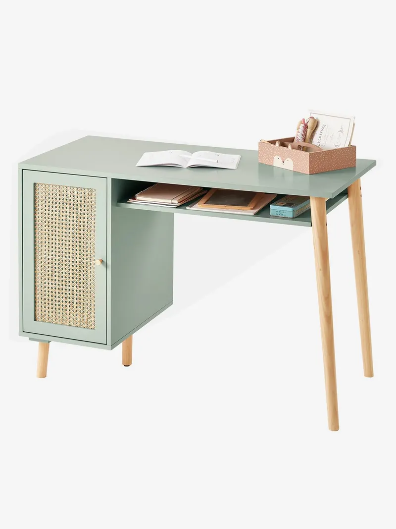 Vertbaudet Kinderschreibtisch POESIE mit Rattan, Grün/braun, – Produktbild 2 von 4
