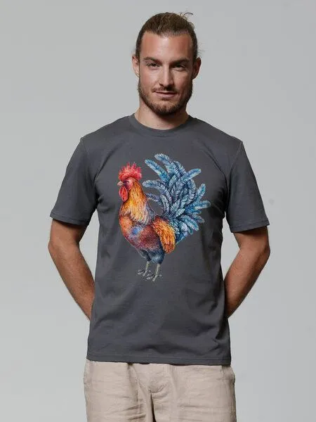 watapparel watapparel T-Shirt Unisex Grimmiger Gockel, Anthracite, – Produktbild 2 von 4