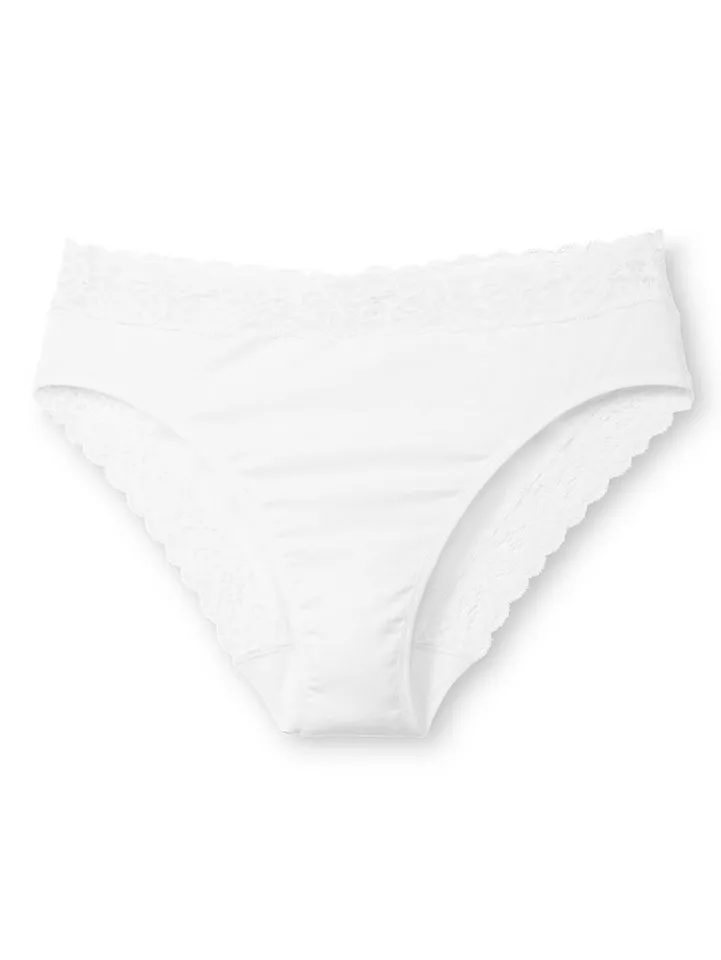 CALIDA CALIDA Slip Natural Comfort Lace verspielte Spitze, Regular-Cut, elastischer Single Jersey, weich, Weiß, – Produktbild 1 von 5
