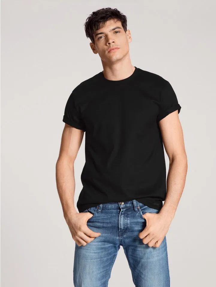 CALIDA CALIDA T-Shirt Natural Benefit (2er Pack) Modern Fit, Single Jersey, Kurzarm, Rundhals-Ausschnitt, Schwarz, – Produktbild 3 von 5