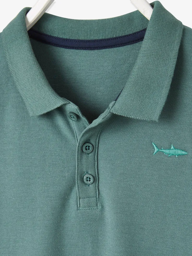 Vertbaudet Jungen Poloshirt mit Hai-Stickerei, Graugrün, – Produktbild 3 von 4