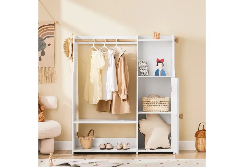 SoBuy Kinderkleiderschrank KMB110 Kindergarderobe Kleiderschrank Kinder Kleiderständer Kinderregal, Weiß, – Produktbild 3 von 5