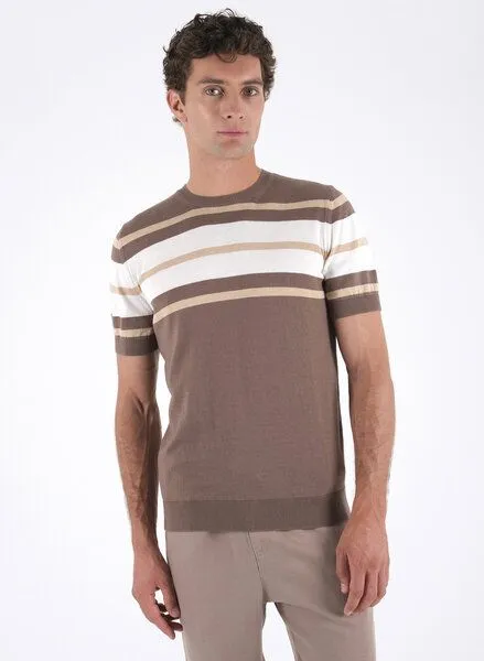 ORGANICATION ORGANICATION Feinstrick-T-Shirt aus Bio-Baumwolle mit Streifen, Braun(deep taupe), – Produktbild 1 von 4
