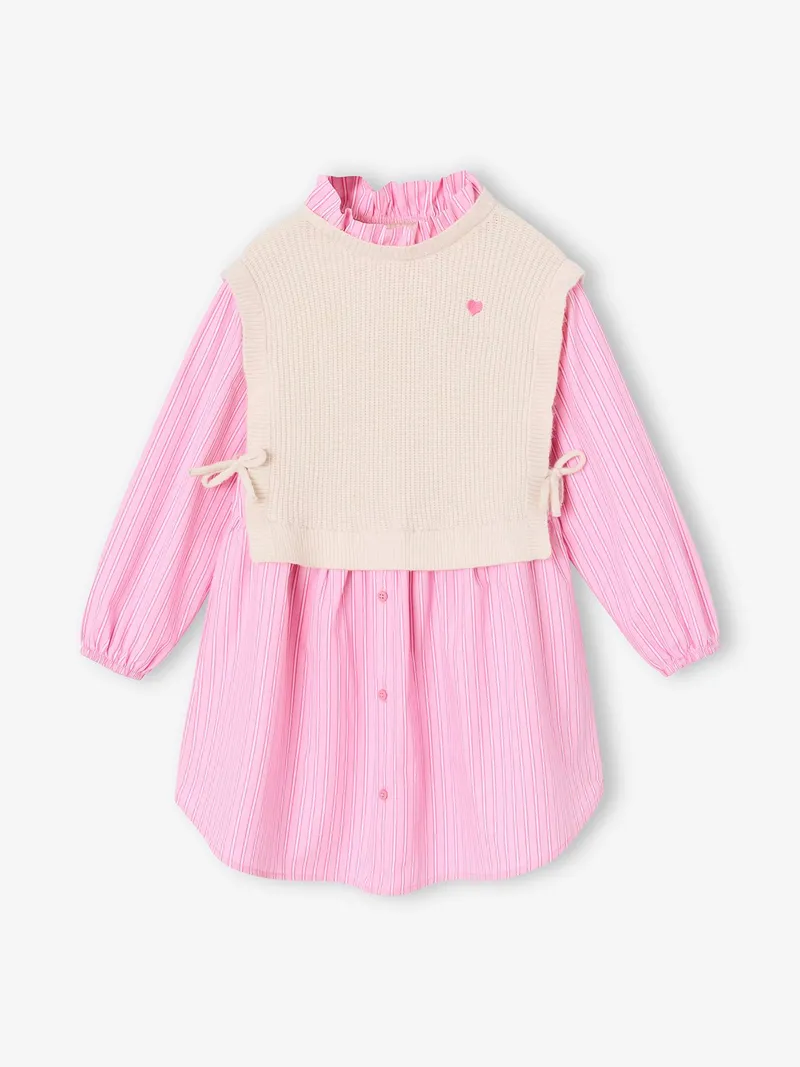 Vertbaudet Vertbaudet 2-in-1-Hemdblusenkleid mit Pullunder Mädchen personalisierbar, Wollweiß, – Produktbild 3 von 3
