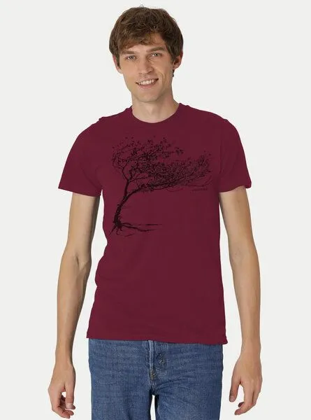 Peaces.bio - handbedruckte Biomode Peaces.bio - handbedruckte Biomode Bio-Herren-T-Shirt "Windy Tree", Bordeaux, – Produktbild 2 von 2