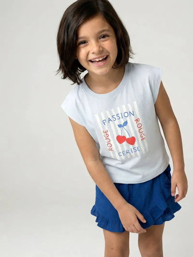 Vertbaudet T-Shirt Mädchen mit Schulterpolstern, Hellblau, – Produktbild 1 von 4