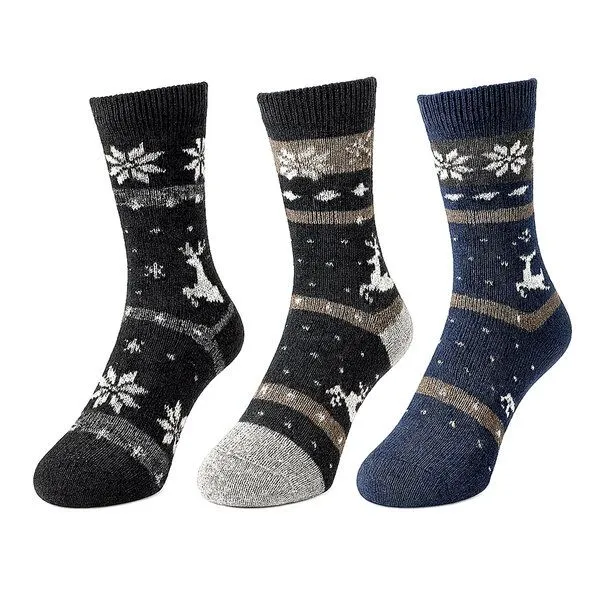 Bruno Barella Bruno Barella Alpaka Thermo-Socken 3er-Pack aus 80% Alpakawolle mit winterlichen Rentier-Motiven – Produktbild 2 von 3