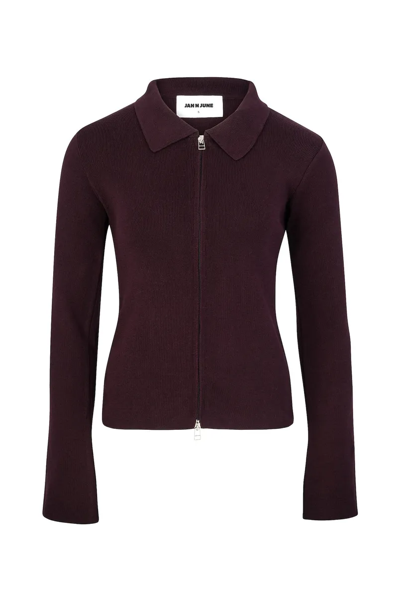 JAN N JUNE JAN 'N JUNE Damen vegan Zip Strickjacke Tyrie Cherry Lacquer, Dunkelrot, – Produktbild 1 von 1