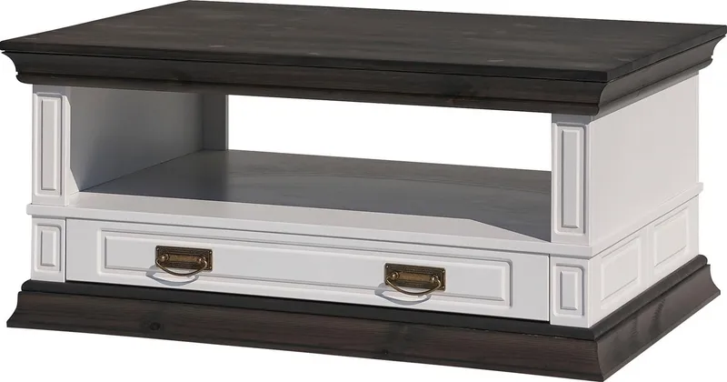 OTTO home Couchtisch Vinales mit Messinggriffen im Jugendstil und einer Schublade, mit Zierleiste und elegantem Sockel, Weiß, – Produktbild 2 von 5