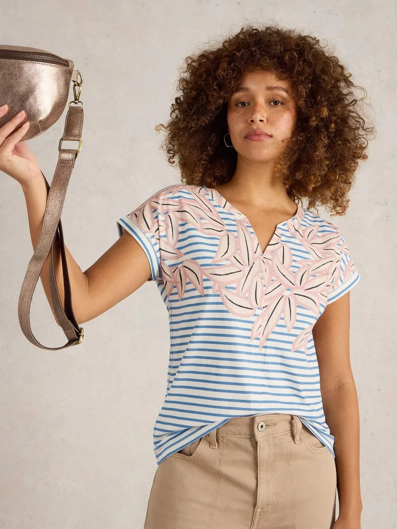 White Stuff T-Shirt Nelly mit Keilausschnitt - 42, Elfenbein multi, – Produktbild 2 von 4