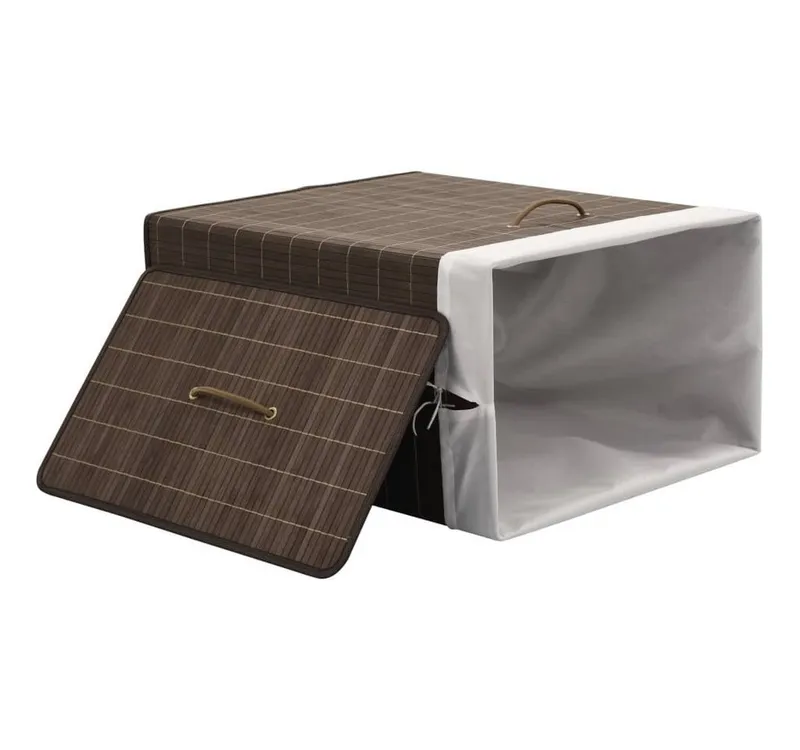 furnicato Wäschekorb Bambus-Wäschebehälter 40 x 30 x 60 cm Dunkelbraun (1 St), Klappbare Wäschetonne mit herausnehmbarem Innensack und Griffen, Braun, – Produktbild 3 von 5
